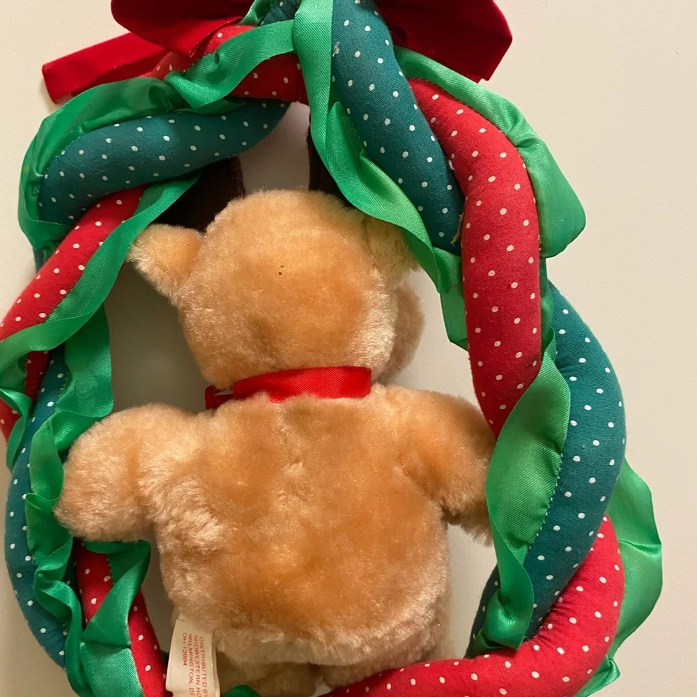 Festive Reindeer Plush Wreath Vintage